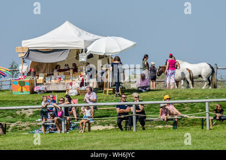 Il programma sulla fiera di Schloss Hof è pieno di varietà e dà esecutori degli animali una possibilità di mostrare tutto ciò che hanno appreso. Foto Stock