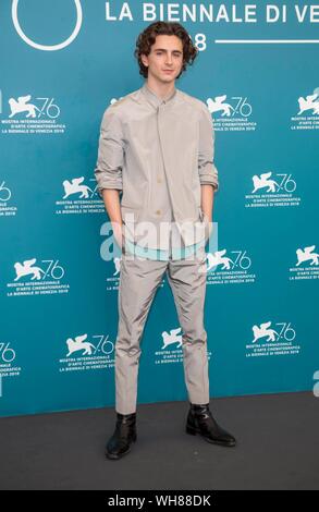 Timothee Chalamet pone al photo call di 'Il Re' durante il 76° Festival del Cinema di Venezia al Palazzo del Casinò al Lido di Venezia, Italia, il 02 settembre 2019. | Utilizzo di tutto il mondo Foto Stock