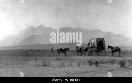 Geometra carro in montagne rocciose, Canada, 1858 da Albert Bierstadt (1830-1902). Pittore tedesco-americana meglio conosciuta per i suoi grandi paesaggi dettagliata del West americano. Foto Stock