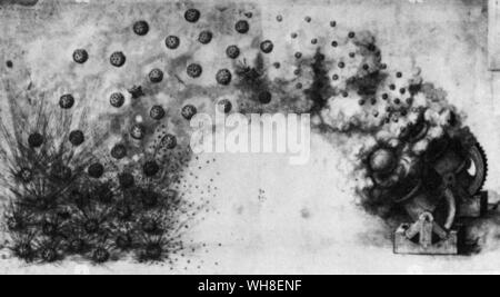 Leonardo ha descritto la granata di shell per essere sparato da un bombardano come 'il più micidiale macchina che esiste....la palla al centro scoppia e si disperde gli altri che il fuoco in tale tempo come è avuto bisogno di dire un Ave Maria". Leonardo da Vinci (1452-1519) era un italiano architetto rinascimentale, musicista, anatomista, inventore, ingegnere, scultore, geometra e pittore. . . Foto Stock