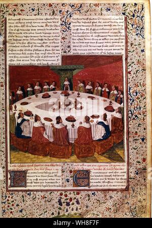 Visione del Santo Graal che appare al Re Artù Corte 1470. Foto Stock