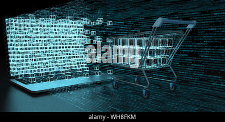 Quando i clienti possono condividere i dati mentre lo shopping, 3d'illustrazione. Foto Stock