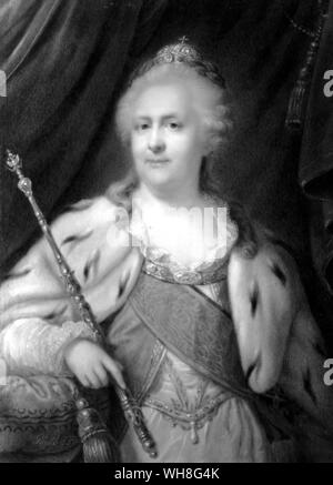 Caterina II imperatrice e autocrate di tutte le Russie, (Caterina la Grande) (1729-1796). Catherine regnato come imperatrice di Russia dal 28 giugno 1762 fino alla sua morte. Il Romanovs da Virginia Cowles, pagina 86.. Foto Stock