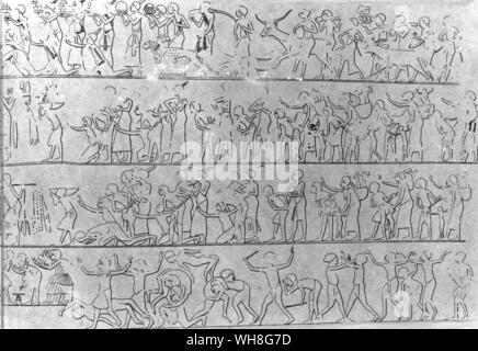 Un dettaglio da le processioni e le celebrazioni della Nubians durante la sfilata del tributo stranieri nell'anno 12. Tutankhamon da Christiane Desroches Noblecourt, pagina 152. Foto Stock