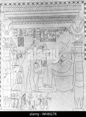 Regina Nefertiti ceppi una bevanda per il re Akhenaton. Tutankhamon da Christiane Desroches Noblecourt, pagina 205. Foto Stock