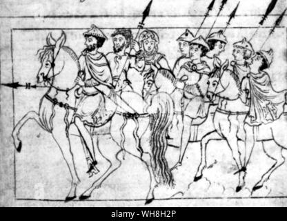 Abbigliamento anglo-Saxon manoscritto indica che alla fine del XI secolo a D, staffe non sono stati necessariamente utilizzato anche dai guerrieri. Da enciclopedia del cavallo pagina 39. Foto Stock