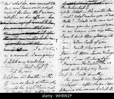 Parte di Jane Austen's manoscritto di un gioco intitolato Sir Charles Grandison o l'uomo felice, una commedia adattata dalla storia di Sir Charles Grandison da Samuel Richardson Foto Stock