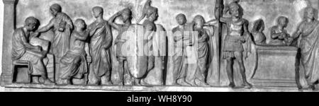 Lastra dal cosiddetto altare di Domitius Ahenobarbus, mostrando censimento-prendendo o arruolamento, la prima metà del 1° secolo a.c.. 7 pollici di altezza.. Foto Stock