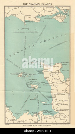 Isole del Canale rotte di traghetti. Jersey Guernsey Sark Cotentin. WARD LOCK 1951 mappa Foto Stock