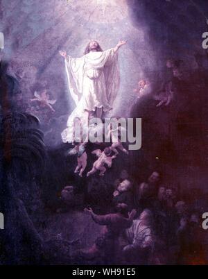 Ascensione. Da RembAlte. Pinakothek, Monaco di Baviera, Germania. Quaranta giorni dopo risuscitò dai morti, Gesù salì al cielo davanti ai suoi discepoli. Harmenszoon Rembrandt van Rijn (Luglio 15, 1606 - Ottobre 4, 1669) è generalmente considerato uno dei più grandi pittori nella storia dell'arte europea e il più importante nella storia Olandese.. Foto Stock