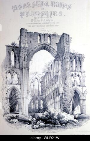 Fountains Abbey. Da rovine monastiche di Yorkshire. dai disegni del William Richardson (fl.1842-77). con descrizioni storico dal Rev. Edward Churton MA - Vol. 2. R.I.B.A. Libreria. Foto Stock