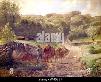 Le Hameau de cugino un Grenville - Reims Francia - 1865-73. da Jean-Francois Millet (1814-75). in Musee Saint-Denis, Reims, Francia. . Foto Stock