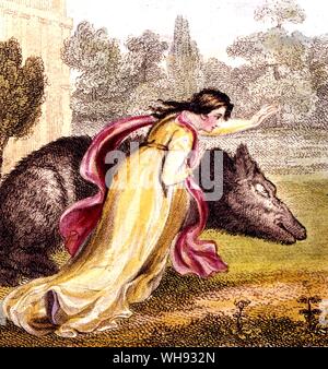 La bella e la bestia. Colorate a mano copperplates dal 1813 edizione di La Bella e la bestia. Foto Stock
