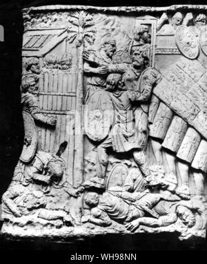Antica Warfare/ Scene di Daci guerre sulla colonna di Traiano. Inizio del II secolo D.C. Foto Stock