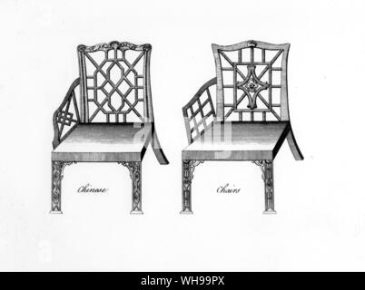 Disegni per sedie cinesi. Da 'l'armadio e Chairmaker il vero amico e compagno di Robert Manwaring, 1765. Foto Stock