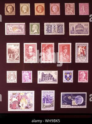Europa - Francia: (da sinistra a destra) 1. 20 centesimi, 1849, 2. 1 centesimo, 1862, 3. 2 centesimi, 1862, 4. Dieci centesimi, 1873, 5. 20 centesimi, 1900, 6. 75 centesimi, 1926, 7. 2 franchi, 1900, 8. 30 centesimi, 1926, 9. 1.50 franchi, 1931, 10. 1.75 franchi, 1938, 11. 50 + 10 centesimi, 1937, 12. 75 centesimi, 1937. 13. 55 centesimi, 1937, 14. 1 Franc, 1941, 15. 15 franchi, 1951, 16. Dieci centesimi, 1944, 17. Dieci centesimi, 1945, 18. 6 + 4 franchi, 1947, 19. 5 franchi, 1954, 20. 15 franchi, 1955, 21. 1 Franc, 1961, 22. 1 Franc, 1960, 23. 50 centesimi, 1962. Foto Stock