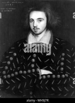 (Presunta) Christopher Marlowe ritratto, 1585. Marlowe (1564-1593), poeta inglese e drammaturgo nel tempo di William Shakespeare. Foto Stock