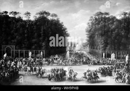 Napoleone e Marie Louise in ingresso dai giardini delle Tuileries su teh giorno del loro matrimonio, 2 aprile 1819. Da Garnier. Foto Stock