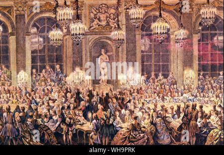 Dettaglio del Jeu du Roi nella Galerie des glacés in occasione del delfino di matrimonio, da Charles-Nicolas Cochin Foto Stock