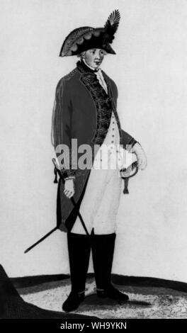 Xviii secolo la guardia del corpo di Federico II. Esercito prussiano uniforme, 1789. Foto Stock