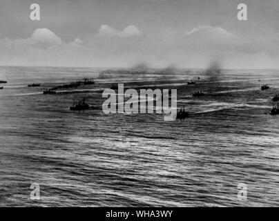 WW1: Un convoglio inglese sterzo a zig-zag in corso in una zona di pericolo. Foto Stock