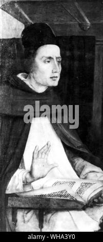 Albertus Magnus, da Justus van Gent. . Albertus Magnus (Alberto Magno; il conte von Bollstadt; il dottore universale) Tedesco alchimista, saint, studioso e teologo; insegnante di Tommaso d Aquino; elemento scoperto arsenico; patrono degli scienziati; canonizzato 1932; giorno di festa Novembre 15  1200?-1280 . . . . . Foto Stock