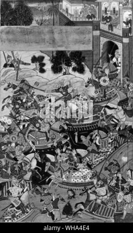 Murza Ibrahim Husain caccia e anche la sua sconfitta da parte delle truppe imperiali nel 1573. Akbarnamah è la principale fonte di informazioni per ricostruire la storia delle campagne di Mughal nel Bengala nel regno di Akbar. La storia della guerra Mughal nel Bengala si trova solo nel Akbarnamah. L'autore, Abul Fazl, non aveva mai visitato il Bengala, ma come la Corte storico, ha avuto accesso ai documenti pertinenti circa la regione. In questo libro si ottiene una buona immagine circa Akbar i vari tentativi di sottomettere i bengala e le attività dei generali inviati da lui per lo scopo, insieme con la resistenza Foto Stock