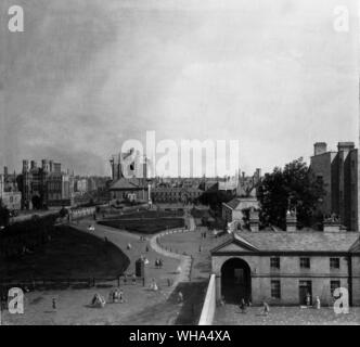 Il canaletto vista di Whitehall da Richmond House. Londra. Artista: Antonio Canaletto . Data di nascita: 1697 . Morì: 1768 . Lo stile Barocco: . Titolo: Londra: Whitehall e il giardino privato Da Richmond House . Anno: 1747 . Medium: Olio su tela . . Foto Stock