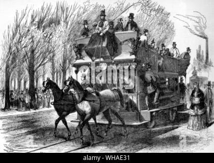 Da L'illustrazione 26 novembre 1853. Inaugurazione du petit chemin de fer omnibus du Cours la Reine Foto Stock