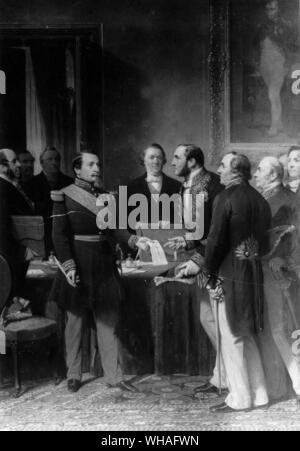 Yvon. Il barone Haussmann presentando all'imperatore Napoleone III il suo piano per l'annessione dei comuni che circondano il centro storico di Parigi. primi 1850s Foto Stock