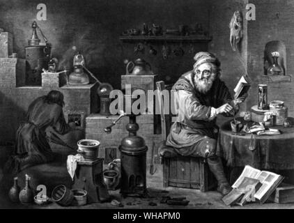 L'Alchemiste. L'alchimista. David Terniers giovani del XVII secolo Foto Stock