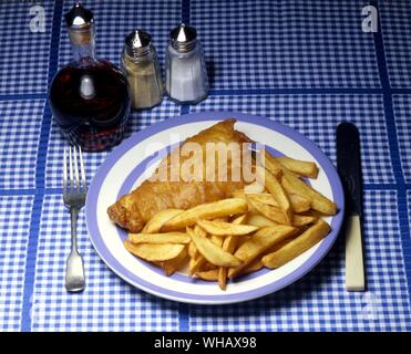 Pesce fritto in pastella. Pesce e patatine fritte Foto Stock