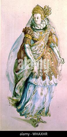 Una signora Masquer (maschera) 1610 design Costume di Inigo Jones (1573-1652). Shakespeare da Anthony Burgess, pagina 200. Foto Stock