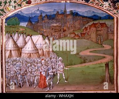 Isabella di Francia (c.1295-1358) con truppe a Hereford, XIV secolo. Foto Stock