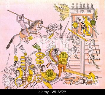 Attacco messicano sul grande tempio dalla conquista del Messico. I conquistatori da Hammond Innes, pagina 172 in B/W.. . . Foto Stock