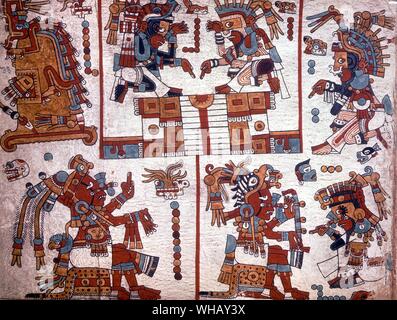 Un Mixtec Codex pagina dal Codex Nuttall Zouche. I conquistatori da Hammond Innes, pagina 120. Foto Stock