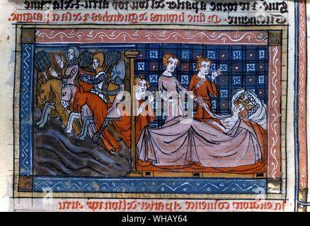 Guinevere Bohort dà un anello per la Lancelot xiv secolo. Foto Stock