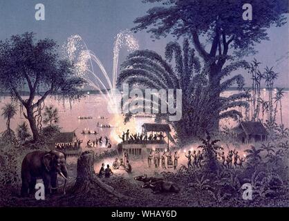 Fuochi d'artificio in Bassac da Atlas. L'avventura Orientale da Timothy Severin, pagina 167. . Foto Stock