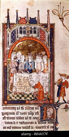 Lancelot racconta le sue storie di alla ricerca di Re Artù. Guinevere alla vigilia della Pentecoste, il romanticismo del St Graal, 1316.. King Arthur, pagina 49. Foto Stock