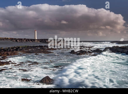 Faro Malarrif, Saefellsjokull National Park, Snaefellsnes Peninsula, Western Islanda Foto Stock