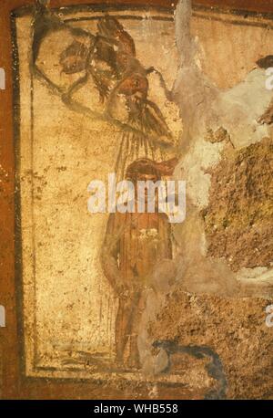 Il Battesimo di Cristo - Il battesimo di Gesù - fine del III secolo (affresco) - La mano di Giovanni il Battista. Foto Stock