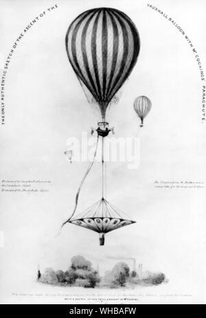 Londra e Lee : il solo autentico Sketch di salita della Vauxhall palloncino con Mr di armamento paracadute , litografia colorata , pubblicato da W Spooner. 24 Luglio 1837 Foto Stock