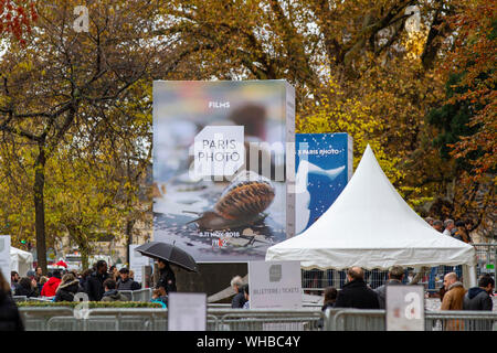 Eingangsplakatierung beim Pressebesuch der Fotokunstmesse 'PARIS PHOTO' im Grand Palais. Parigi, 10.11.2018 Foto Stock