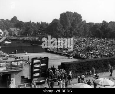 Vista generale di Wimbledon tennis nel 1949. Foto Stock