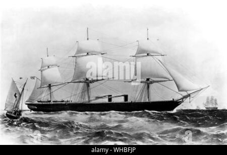 Ferro da stiro incassato vite fregata a vapore Warrior - Dutton litografia : inglese prima nave di ferro. 27 Maggio 1861 Foto Stock