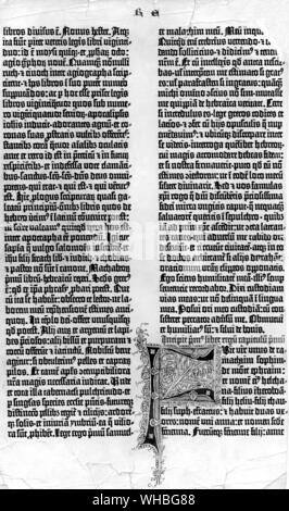 Pagina da la Bibbia di Gutenberg da circa 1455 Foto Stock