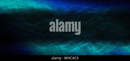 3D render di onda tratteggiata astratta su sfondo nero Foto Stock