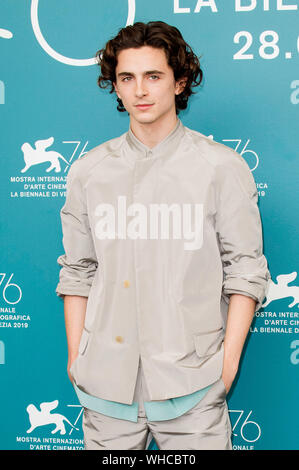 Venedig, Italia. 02Sep, 2019. Timothee Chalamet frequentando 'Il Re' photocall durante il 76° Festival del Cinema di Venezia al Palazzo del Casinò su Settembre 02, 2019 a Venezia, Italia. Credito: Geisler-Fotopress GmbH/Alamy Live News Foto Stock