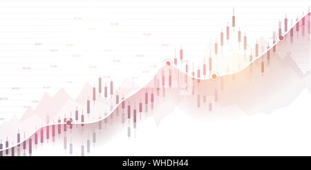 Mercato azionario e exchange. Candela di Business stick diagramma grafico del mercato azionario Investimenti trading. Dati sulla borsa. Punto rialzista, andamento del grafico Illustrazione Vettoriale