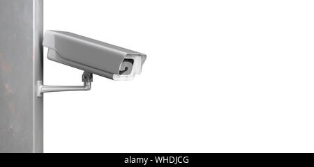 La protezione CCTV telecamera. Surveillance Cam intaglio isolato contro uno sfondo bianco, copia dello spazio. 3d illustrazione Foto Stock